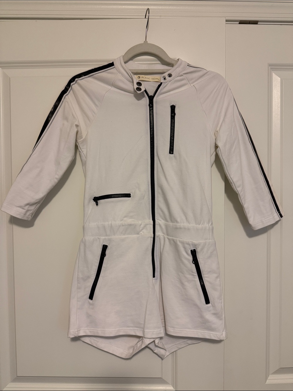blanc noir White Romper with Black Trim